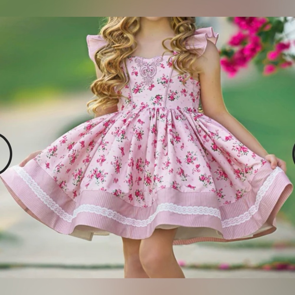 Dollcake Pink Floral Ruffle Shoulder Fit-and-Flare Dress